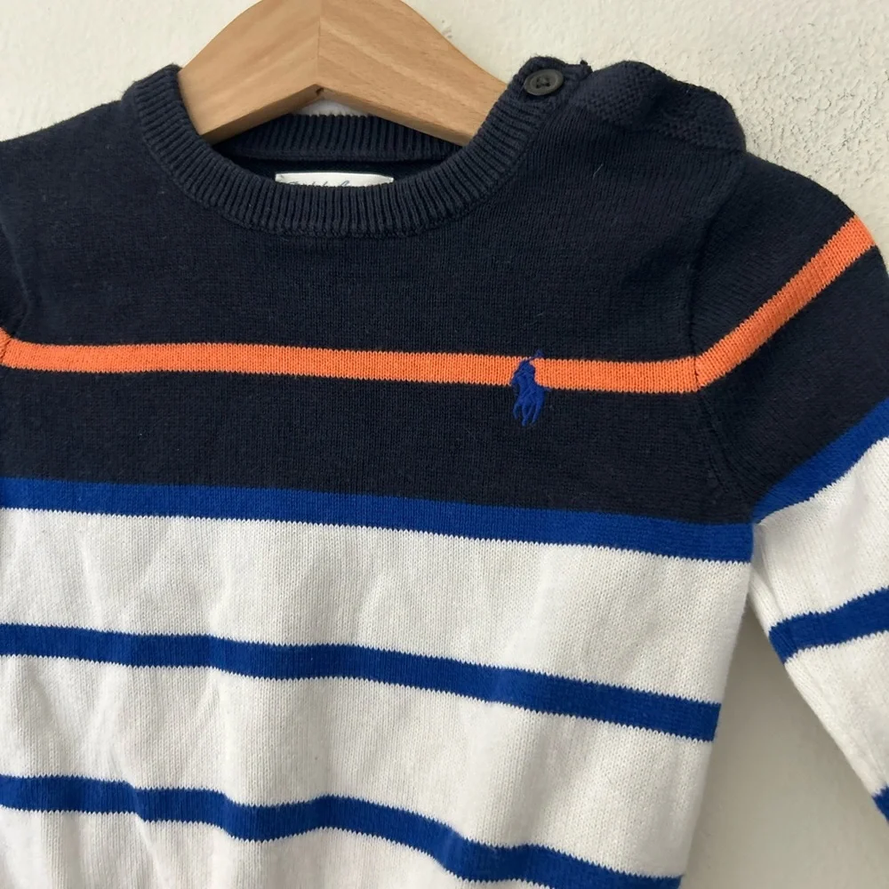 Vintage Ralph Lauren Baby 12 Months Navy and White Striped Baby Sweater